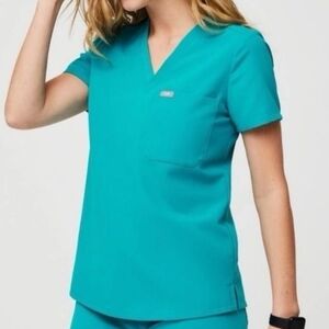 FIGS Womens Catarina One-Pocket Scrub Top Size XL PO 3715 Blue Green Teal